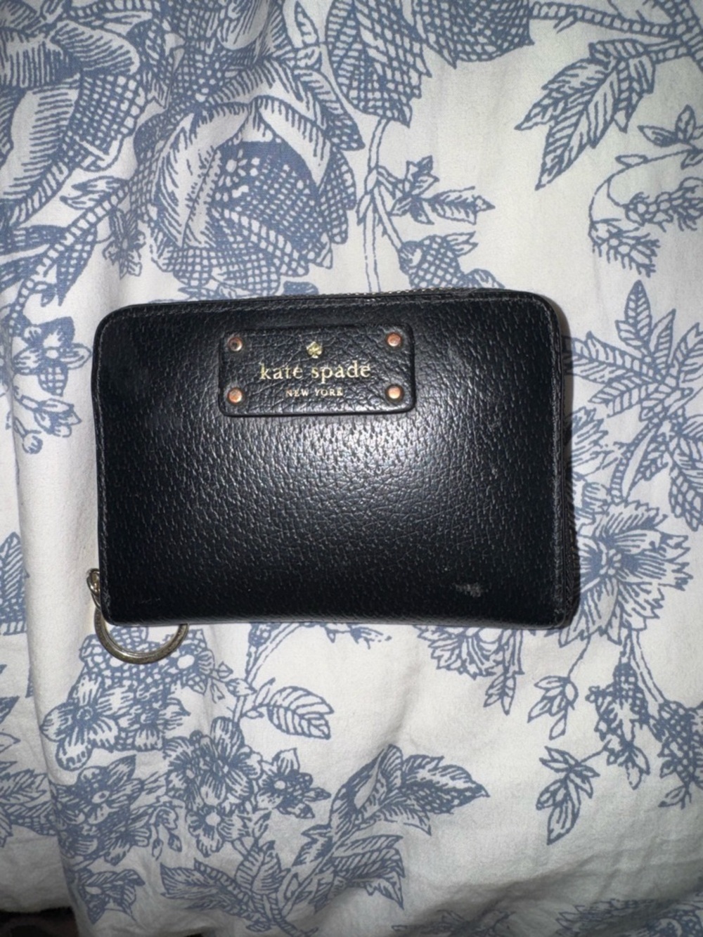 kate spade Black Leather Zip Around Mini Wallet